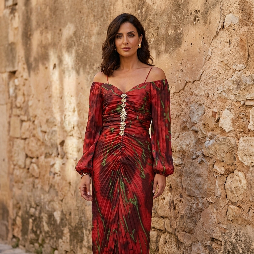 Gregoria | Deep-Neck Floral Long Dress