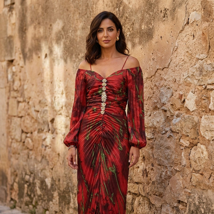Gregoria | Deep-Neck Floral Long Dress