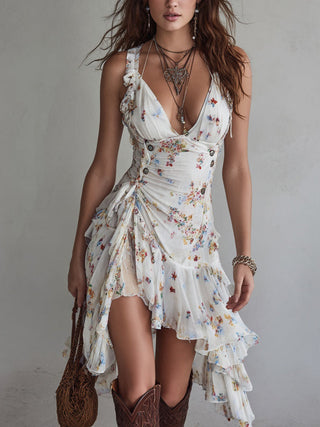 Ashcroft Retro Floral V-Neck Mini Dress