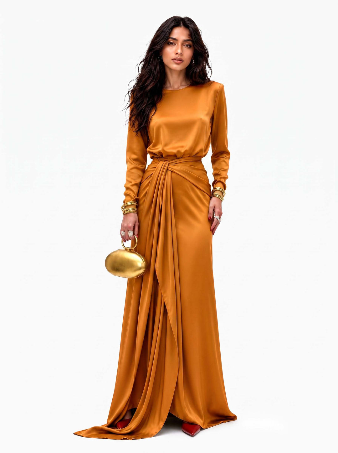 Draped Satin Maxi Dress