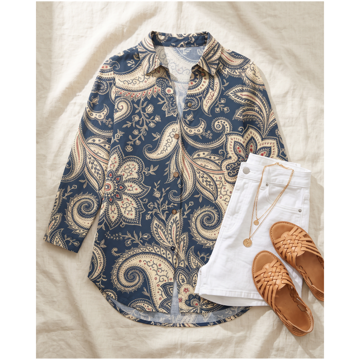 Ashcroft Vintage Floral Print Blouse styled flat with white shorts