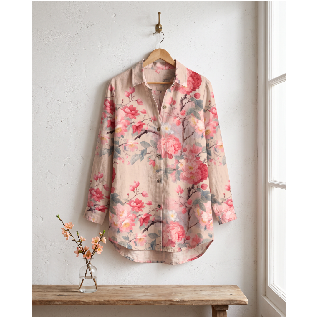 Ashcroft Vintage Floral Print Blouse in pink floral on a hanger