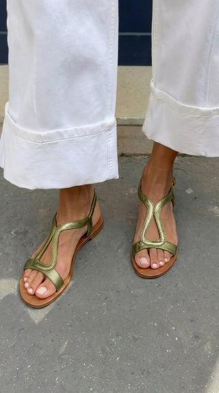 Ashcroft | Metallic T Strap Flat Sandals