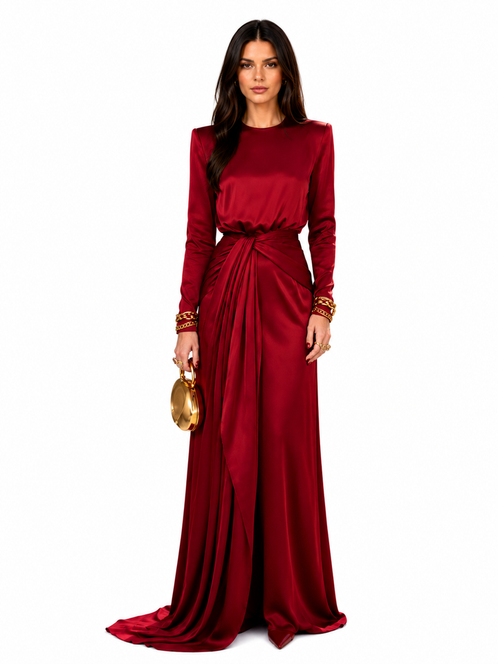 Draped Satin Maxi Dress