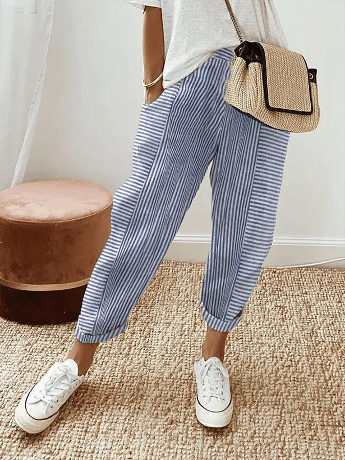 Ashcroft | Striped Linen-Blend Trousers