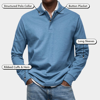 Comfortable Autumn Polo – Structured Polo Collar, Button Placket, Long Sleeves, Ribbed Cuffs & Hem