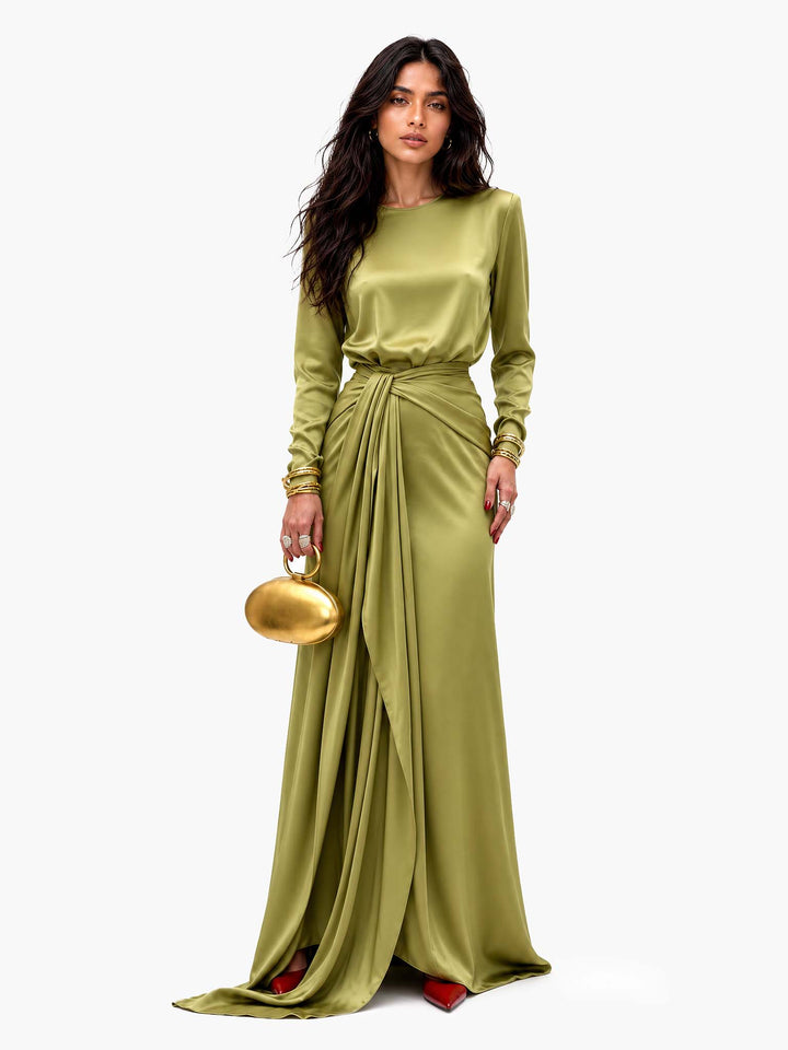 Draped Satin Maxi Dress