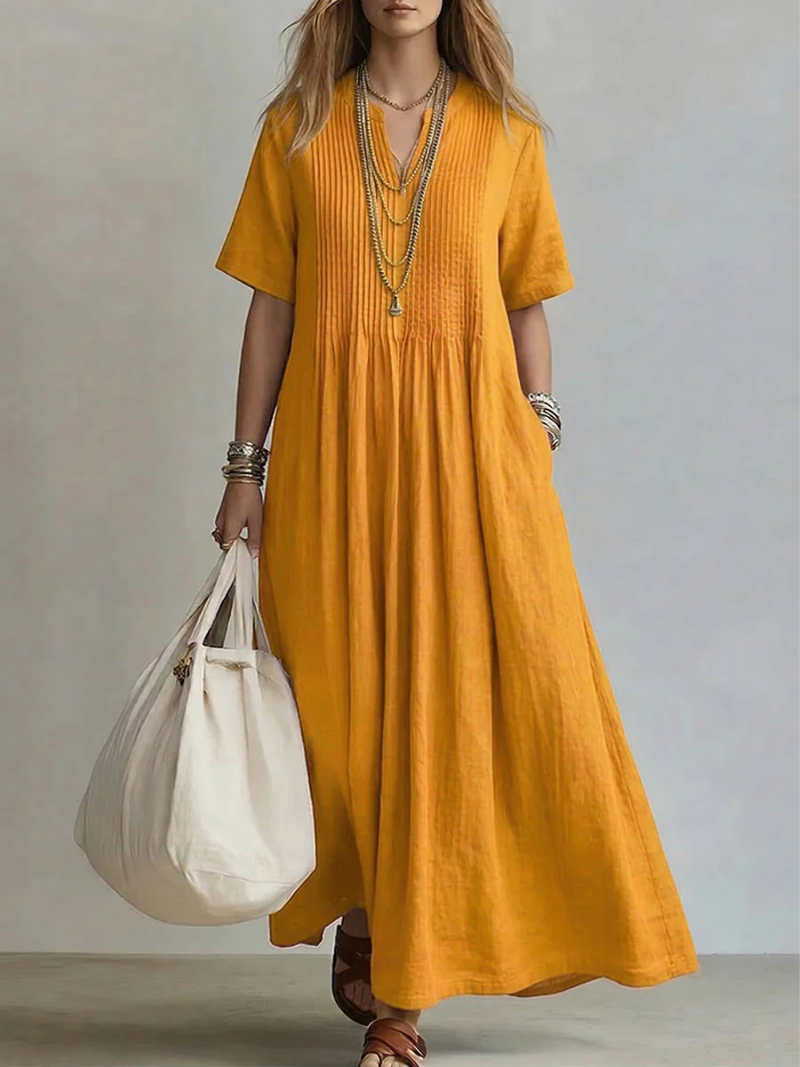 Ashcroft | Pintuck Front Linen Look Maxi Dress