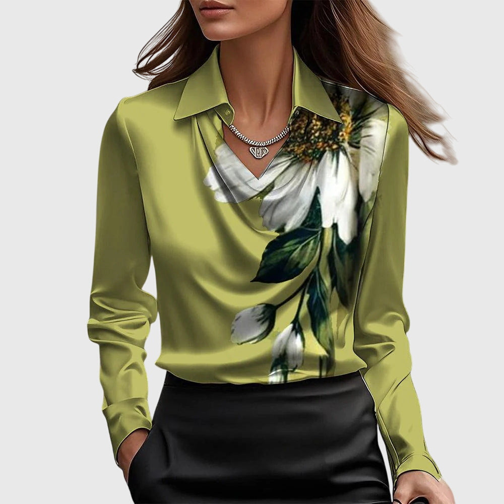 Silvia | Pleated-Collar Shimmer Blouse