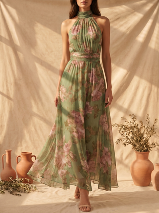 Lidia | Floral Halter Maxi Dress