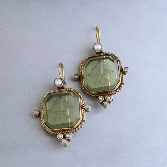 Ashcroft | Galena Vintage Green Pearl Drop Earrings
