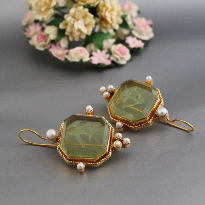Ashcroft | Galena Vintage Green Pearl Drop Earrings