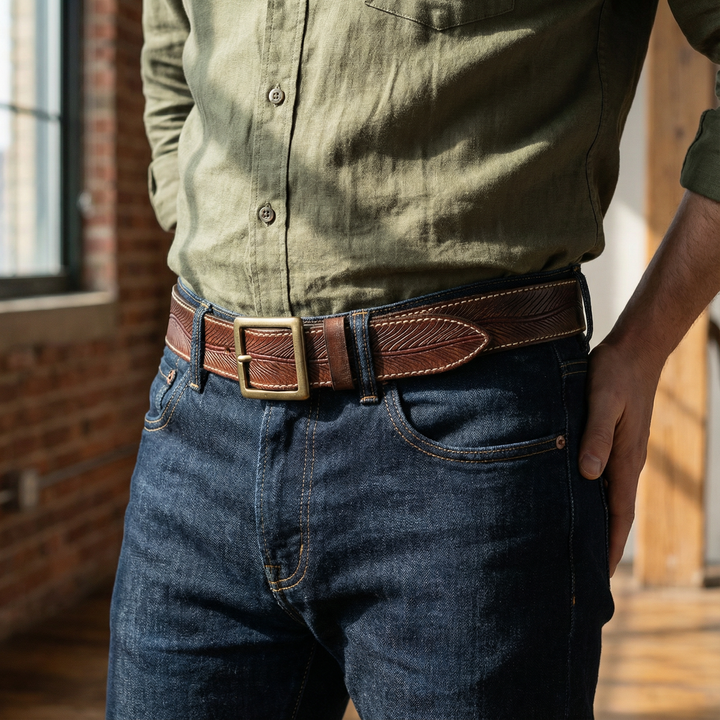 Ashcroft | Dalton Genuine Leather Brass Buckle Belt