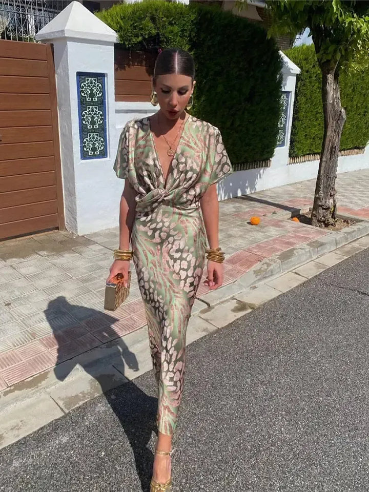 Higinia | Copper-Tone Printed Midi Dress
