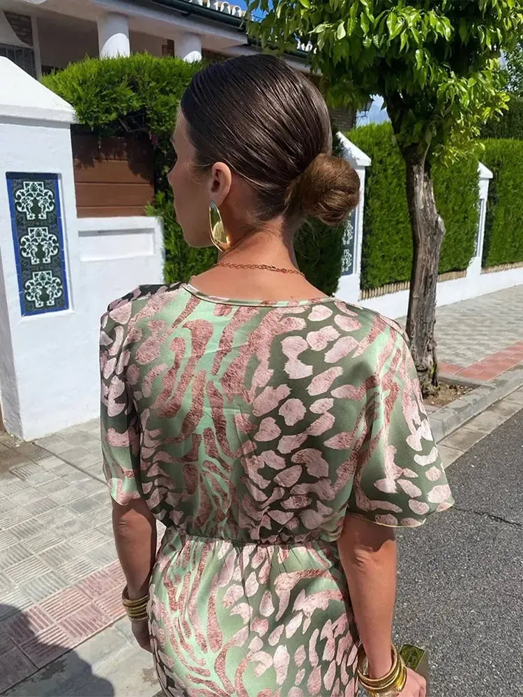 Higinia | Copper-Tone Printed Midi Dress