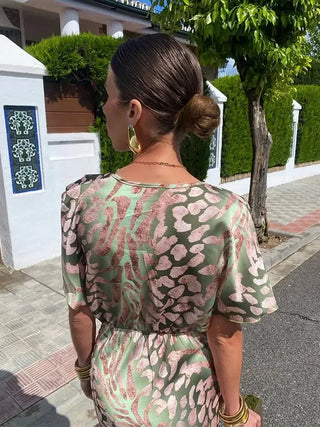Higinia | Copper-Tone Printed Midi Dress