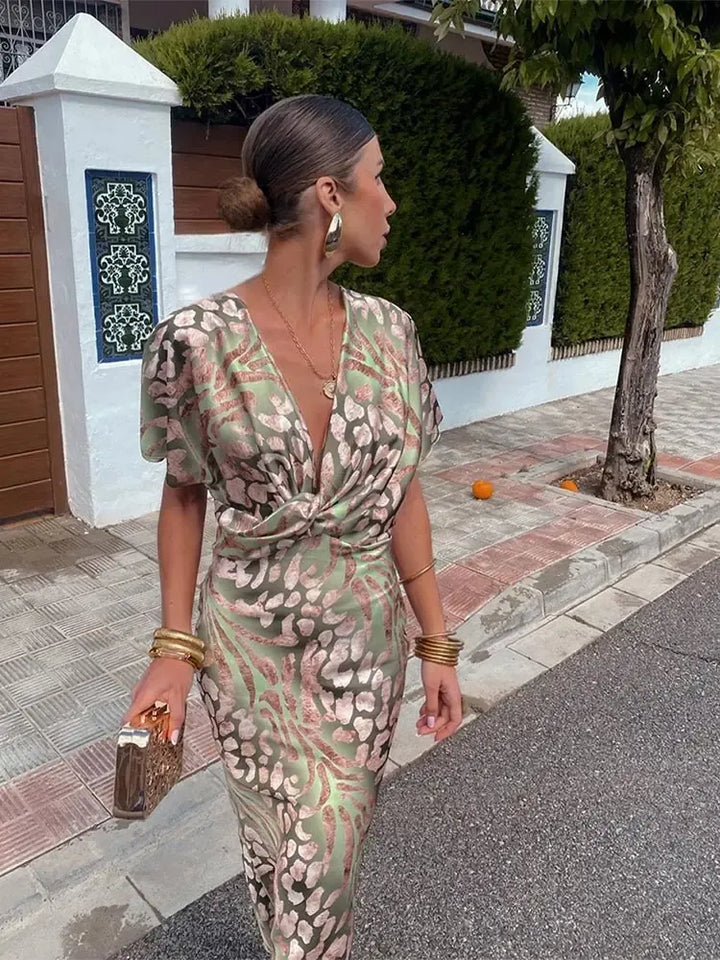 Higinia | Copper-Tone Printed Midi Dress
