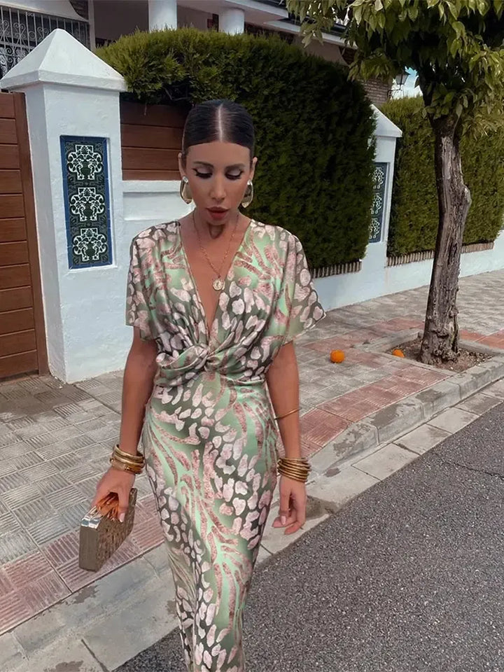 Higinia | Copper-Tone Printed Midi Dress