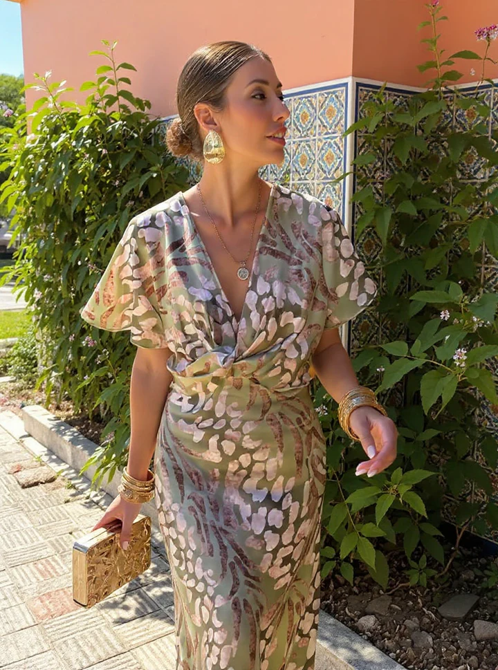 Higinia | Copper-Tone Printed Midi Dress
