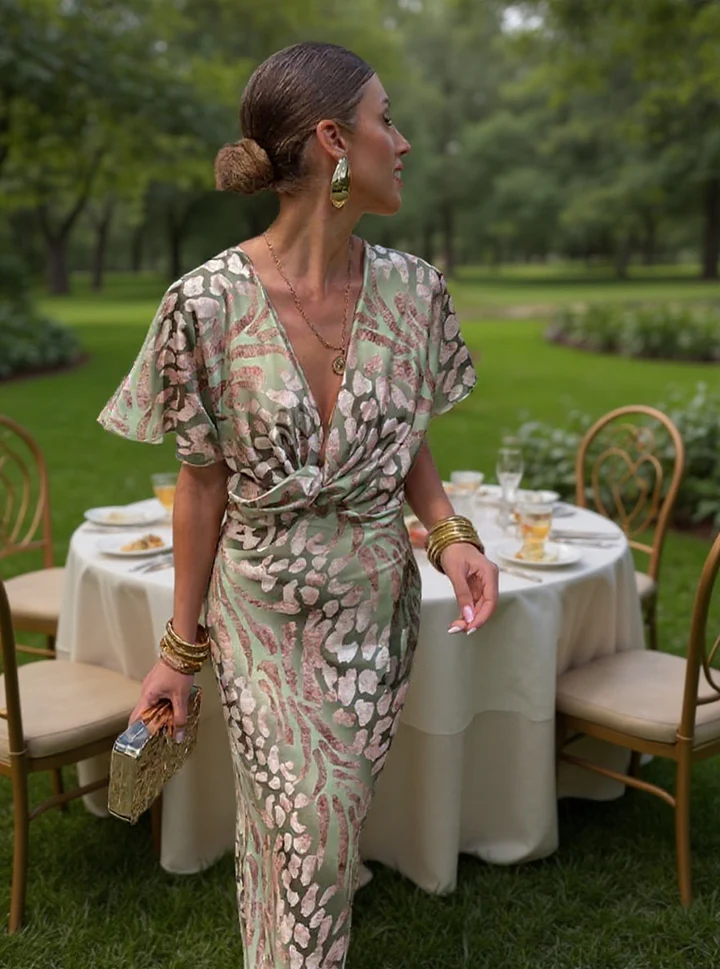 Higinia | Copper-Tone Printed Midi Dress