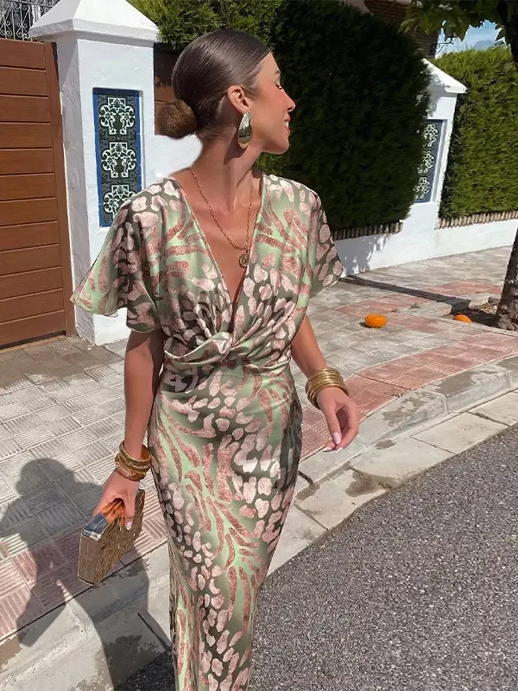 Higinia | Copper-Tone Printed Midi Dress