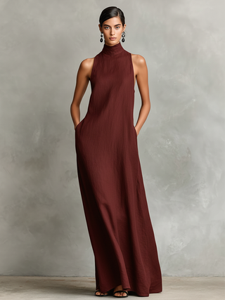 Ashcroft | Sleeveless High Neck Linen Blend Maxi Dress