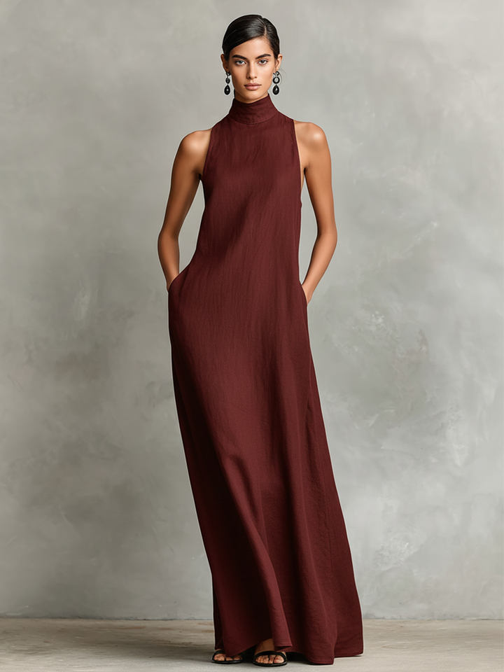Ashcroft | Sleeveless High Neck Linen Blend Maxi Dress