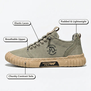 Urban Casual Sneakers – Elastic Laces, Breathable Upper, Padded & Lightweight, Chunky Contrast Sole
