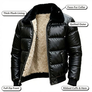 Warm Vintage-Look Quilted Jacket – Faux-Fur Collar, Thick Plush Lining, Quilted Outer, Full Zip Front, Ribbed Cuffs & Hem